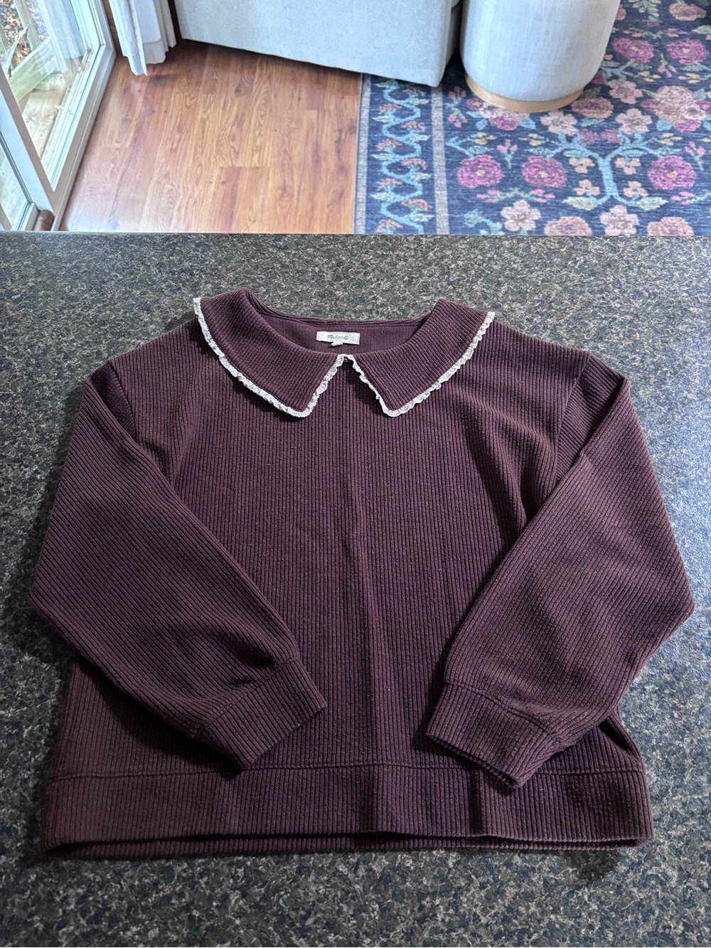 Madewell Women’s Ribbed Sweater with Peter Pan Collar - Chocolate Brown